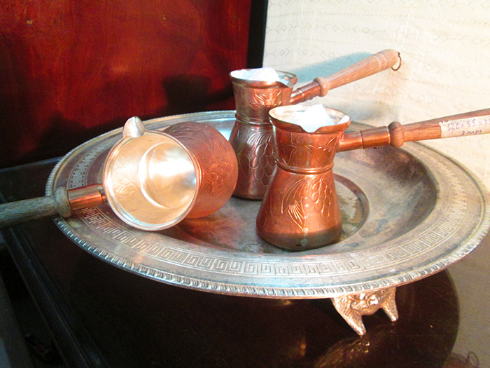 Ottoman Engraved copper turkish coffee Pots with wood handle