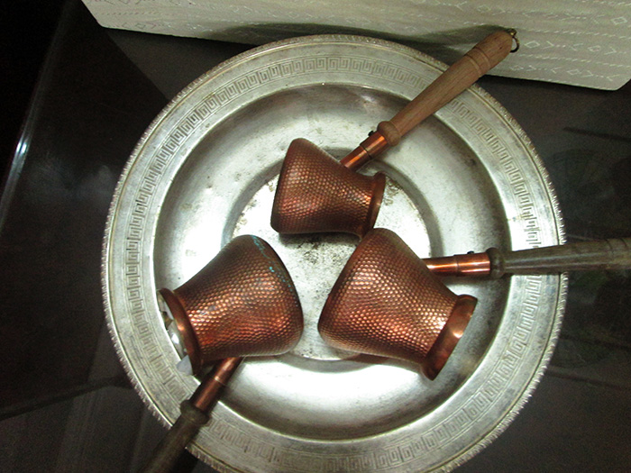 Ottoman Engraved copper turkish coffee Pots with wood handle