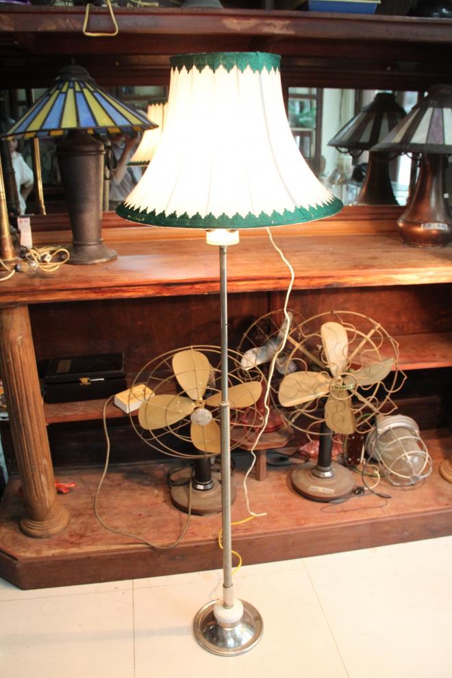 Milky white with green line iron base standing lamp