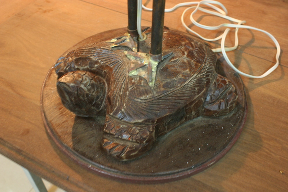 Rare wooden Turtles crane floor lamp with copper leg
