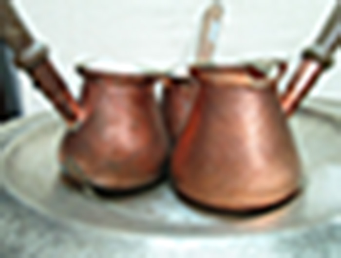 Engraved copper Turkish coffee Pots with wood handle